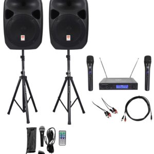 Rockville Power GIG RPG-122K All In One DJ/PA Package (2) 12" DJ/PA Speakers 1000 Watts Peak Power/250 Watts RMS with Built in Bluetooth, USB/SD Player, FM Tuner, Speaker Stands and a Wired Microphone