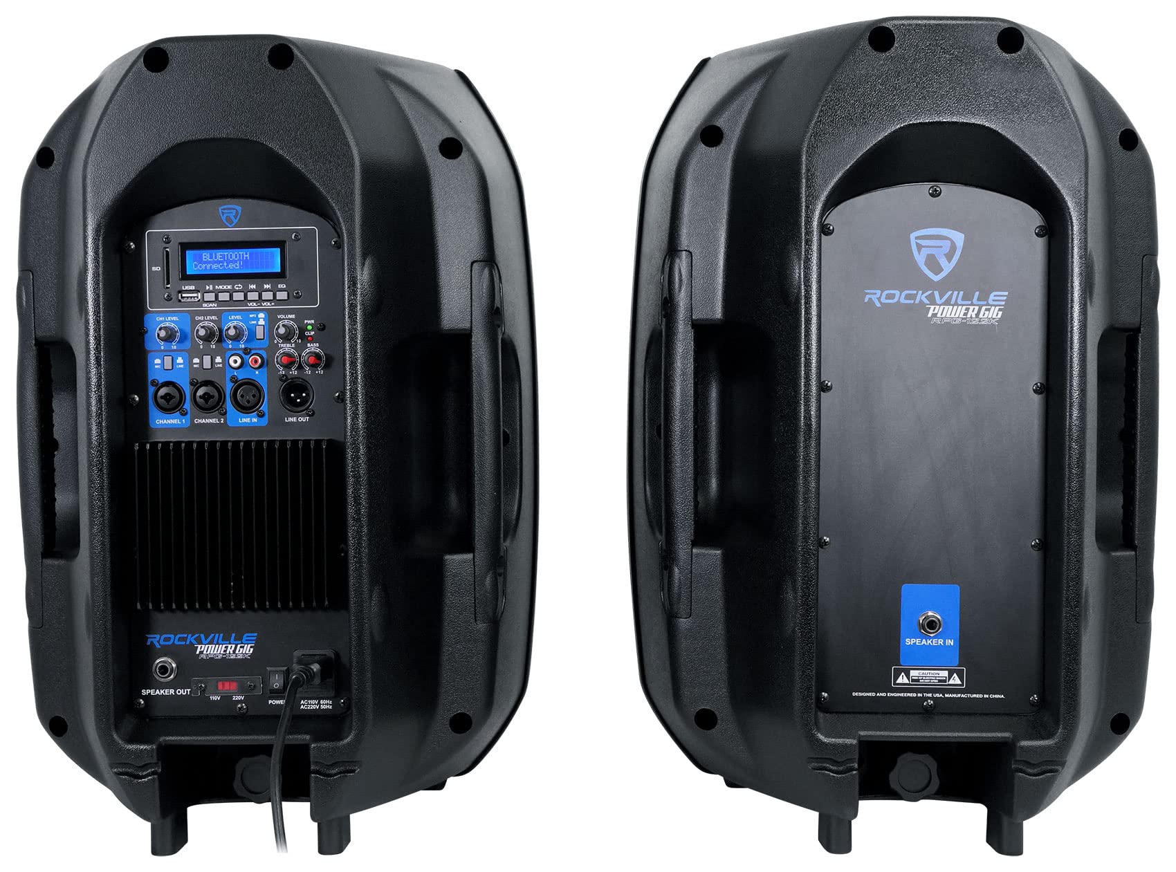 Rockville Power GIG RPG-122K All In One DJ/PA Package (2) 12" DJ/PA Speakers 1000 Watts Peak Power/250 Watts RMS with Built in Bluetooth, USB/SD Player, FM Tuner, Speaker Stands and a Wired Microphone