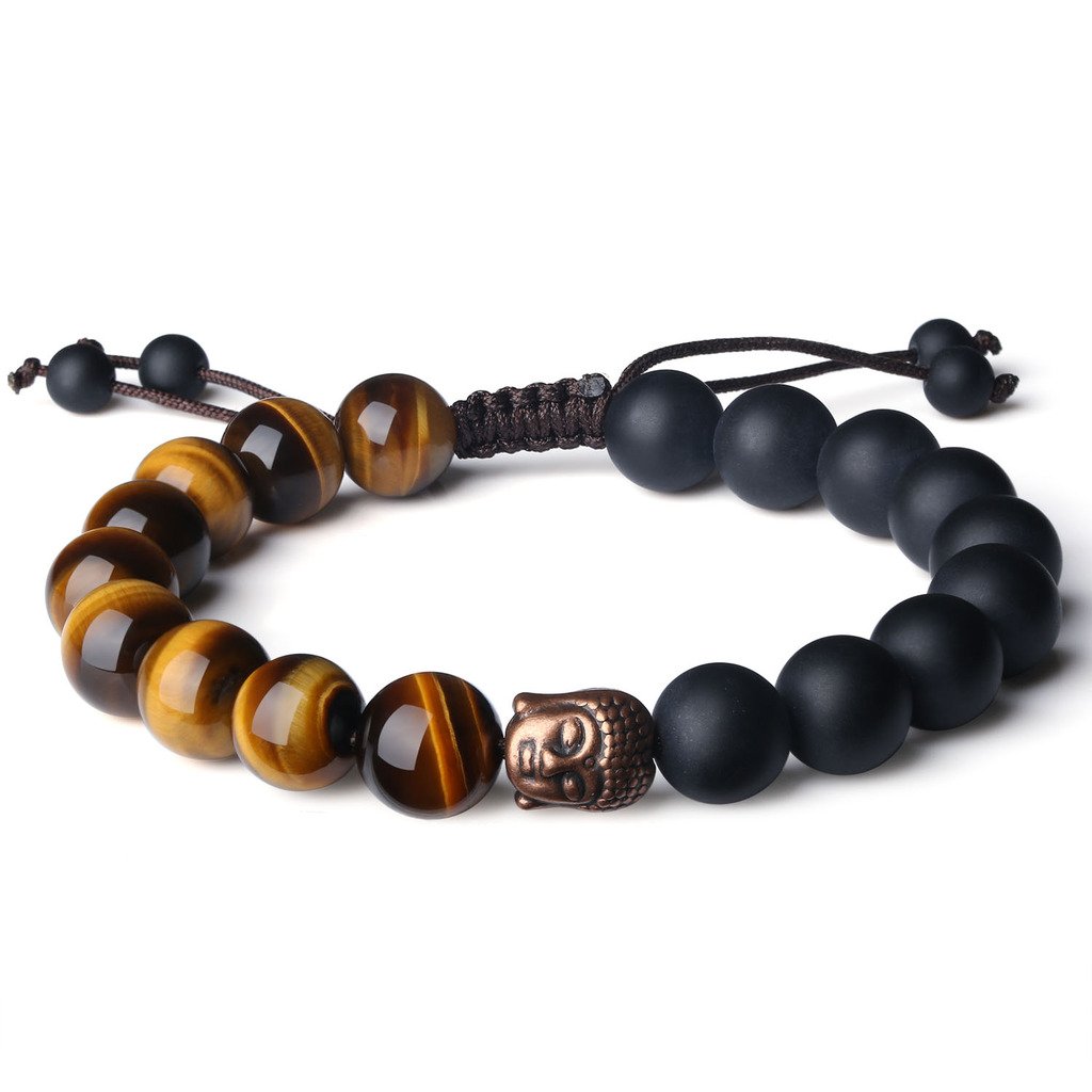 COAI Buddhist Reiki Healing Matte Onyx Tiger Eye Prayer Stones Bracelet