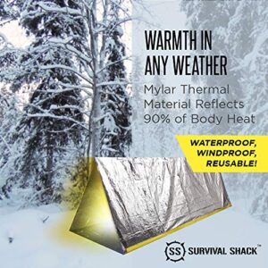 SharpSurvival Shack Emergency Survival Shelter Tent - 2 Person Mylar Tube Tent - Lightweight 8' x 5' All Weather Waterproof Shelter Conserves Heat - Reflective Tents for Camping/Hiking and more