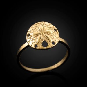 LA BLINGZ Dainty 10k Yellow Gold Sand Dollar Ladies Ring (Size 10)