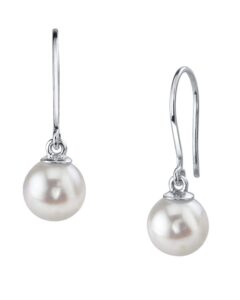 the pearl source 14k gold 9-10mm aaaa quality round genuine white freshwater cultured pearl linda earrings for women