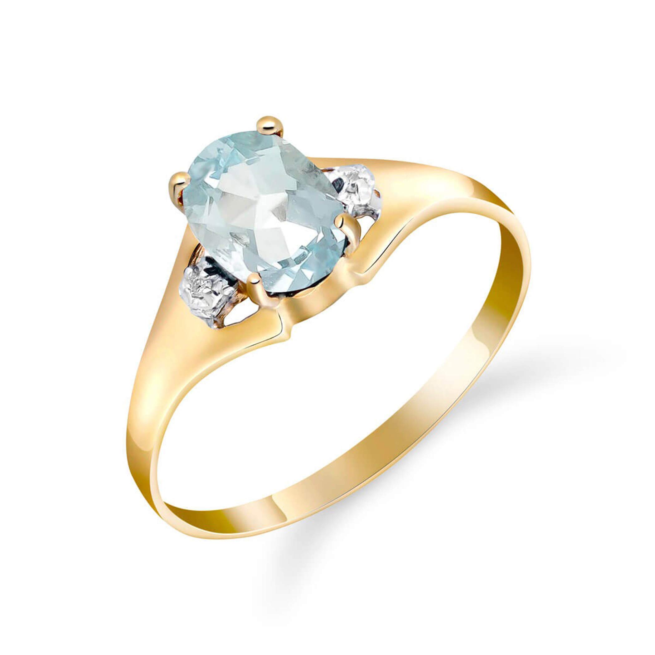 Galaxy Gold GG 0.76 Carat 14k Solid Gold Ring with Genuine Diamonds and Natural Oval-shaped Aquamarine - Size 9