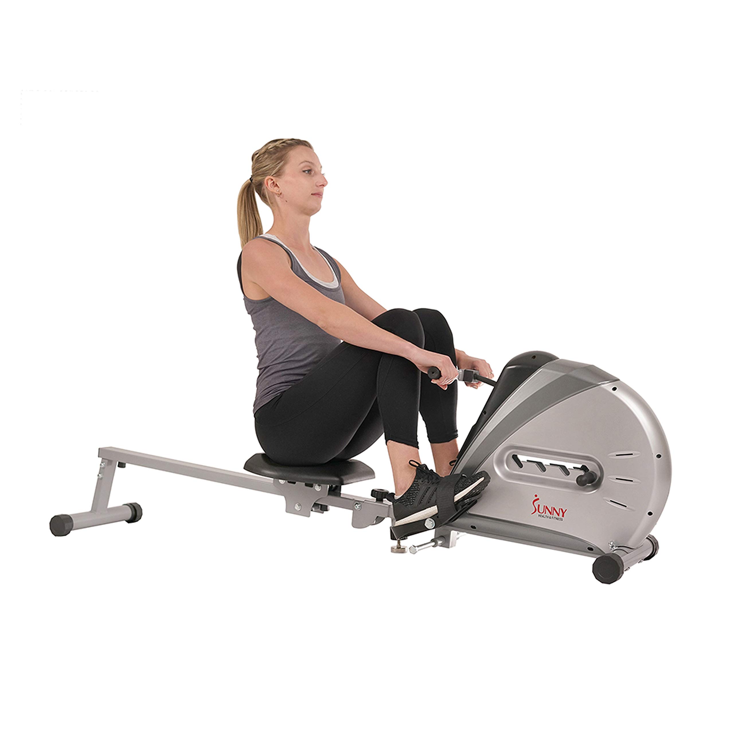 Sunny Health & Fitness Rowing Machine Rower Ergometer with Digital Monitor, Inclined Slide Rail, 220 LB Max Weight and Foldable - SF-RW5606