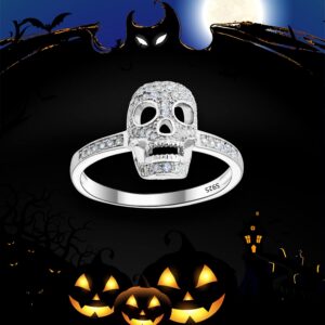 EVER FAITH Women's 925 Sterling Silver Zircon Gothic Skull Statement Party Ring Clear - Size 7