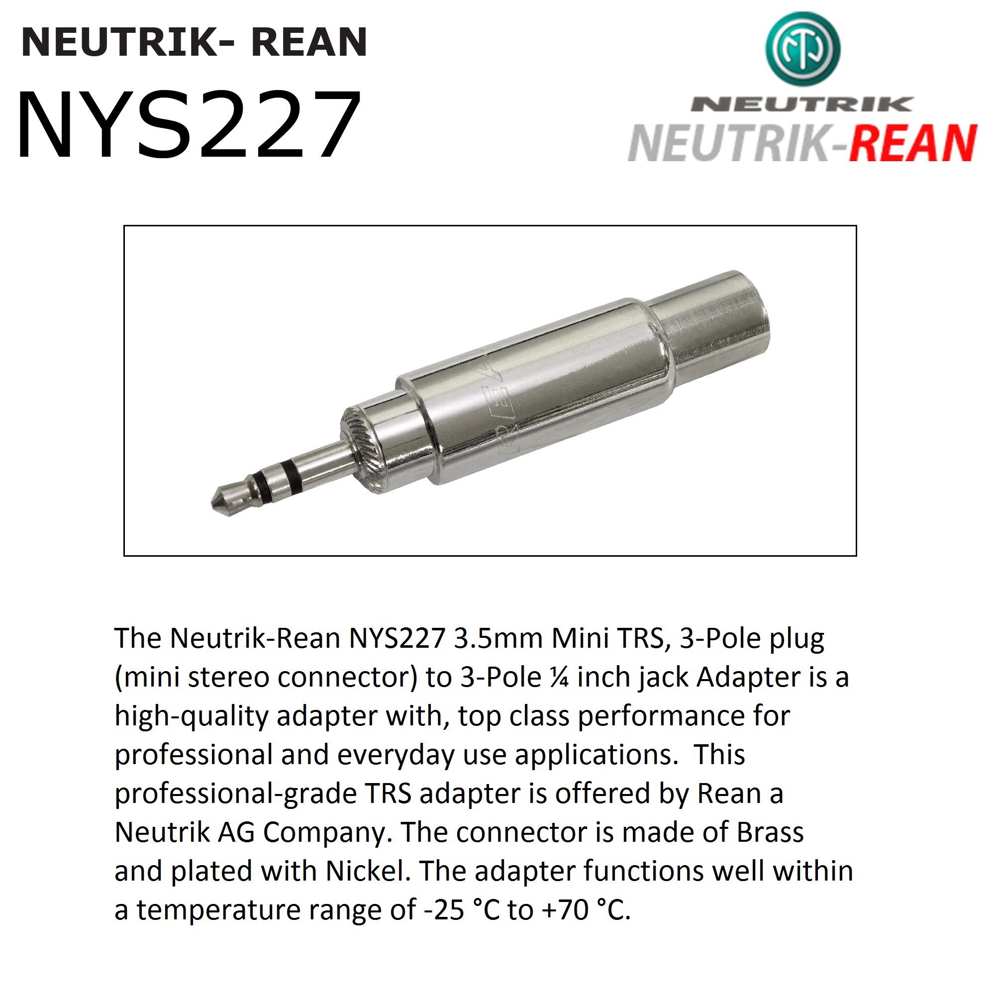 10 Foot - Gotham GAC-4/1 Star-Quad Stereo Headphone Extension Cable & Neutrik TRS Plug to Neutrik-Rean ¼ inch 3-Pole Jack + 3.5 mm Plug to ¼ inch Jack Adapter - Custom Made by WORLDS BEST CABLES