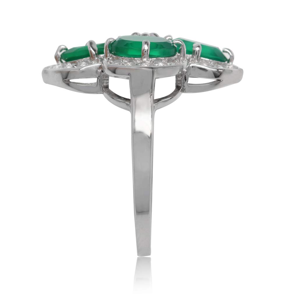 Silvershake 3ct. Natural Emerald Green Agate and White Topaz Gold Plated 925 Sterling Silver Flower Cluster Ring Size 9