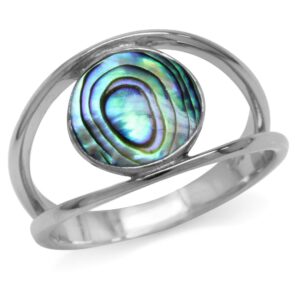 silvershake abalone paua shell white gold plated 925 sterling silver solitaire ring size 8