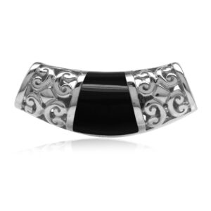 silvershake created black onyx inlay white gold plated 925 sterling silver filigree slide pendant