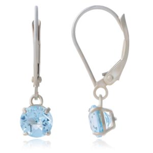 MAX + STONE 925 Sterling Silver 6mm Round March Birthstone Aquamarine Dangle Earrings for Women with Leverbacks