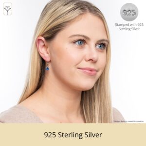 MAX + STONE 925 Sterling Silver 8mm Round March Birthstone Aquamarine Dangle Earrings for Women with Leverbacks