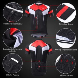 Lixada Men's Cycling Jersey Set Bicycle Short Sleeve Set Quick-Dry Breathable Shirt+3D Cushion Shorts Padded Pants