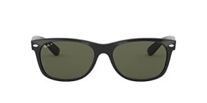 ray-ban rb2132f new wayfarer low bridge fit square sunglasses, black/polarized green, 58 mm