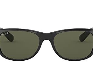 Ray-Ban RB2132F New Wayfarer Low Bridge Fit Square Sunglasses, Black/Polarized Green, 58 mm