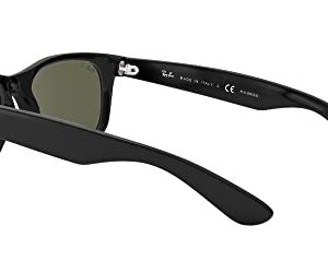 Ray-Ban RB2132F New Wayfarer Low Bridge Fit Square Sunglasses, Black/Polarized Green, 58 mm