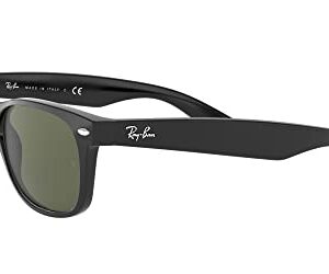 Ray-Ban RB2132F New Wayfarer Low Bridge Fit Square Sunglasses, Black/G-15 Green, 58 mm