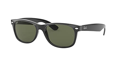 Ray-Ban RB2132F New Wayfarer Low Bridge Fit Square Sunglasses, Black/G-15 Green, 58 mm