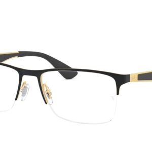 Ray-Ban RX6335 Rectangular Prescription Eyeglass Frames, Black On Arista/Demo Lens, 54 mm