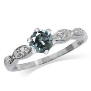 Silvershake Simulated Color Change Alexandrite and White Cubic Zirconia 925 Sterling Silver Engagement Ring Size 8