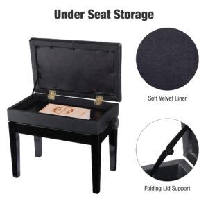 AW Adjustable Height Piano Bench Stool PU Leather Wooden Keyboard Seat with Music Storage Weight Capacity 400lbs Black