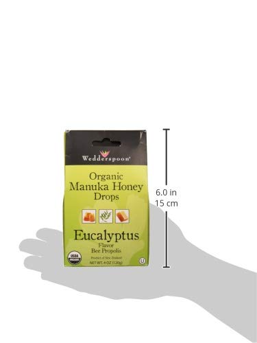 Wedderspoon Organic Manuka Honey Drops, Eucalyptus & Bee Propolis, 20 Count (4oz) (Pack of 1)| Genuine New Zealand Honey | Perfect Remedy For Dry Throats