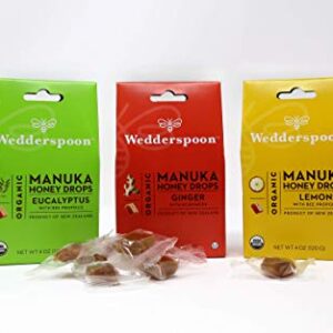 Wedderspoon Organic Manuka Honey Drops, Eucalyptus & Bee Propolis, 20 Count (4oz) (Pack of 1)| Genuine New Zealand Honey | Perfect Remedy For Dry Throats