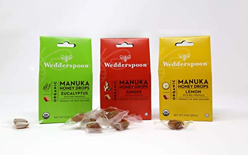 Wedderspoon Organic Manuka Honey Drops, Eucalyptus & Bee Propolis, 20 Count (4oz) (Pack of 1)| Genuine New Zealand Honey | Perfect Remedy For Dry Throats