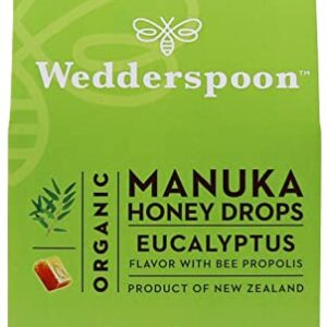 Wedderspoon Organic Manuka Honey Drops, Eucalyptus & Bee Propolis, 20 Count (4oz) (Pack of 1)| Genuine New Zealand Honey | Perfect Remedy For Dry Throats