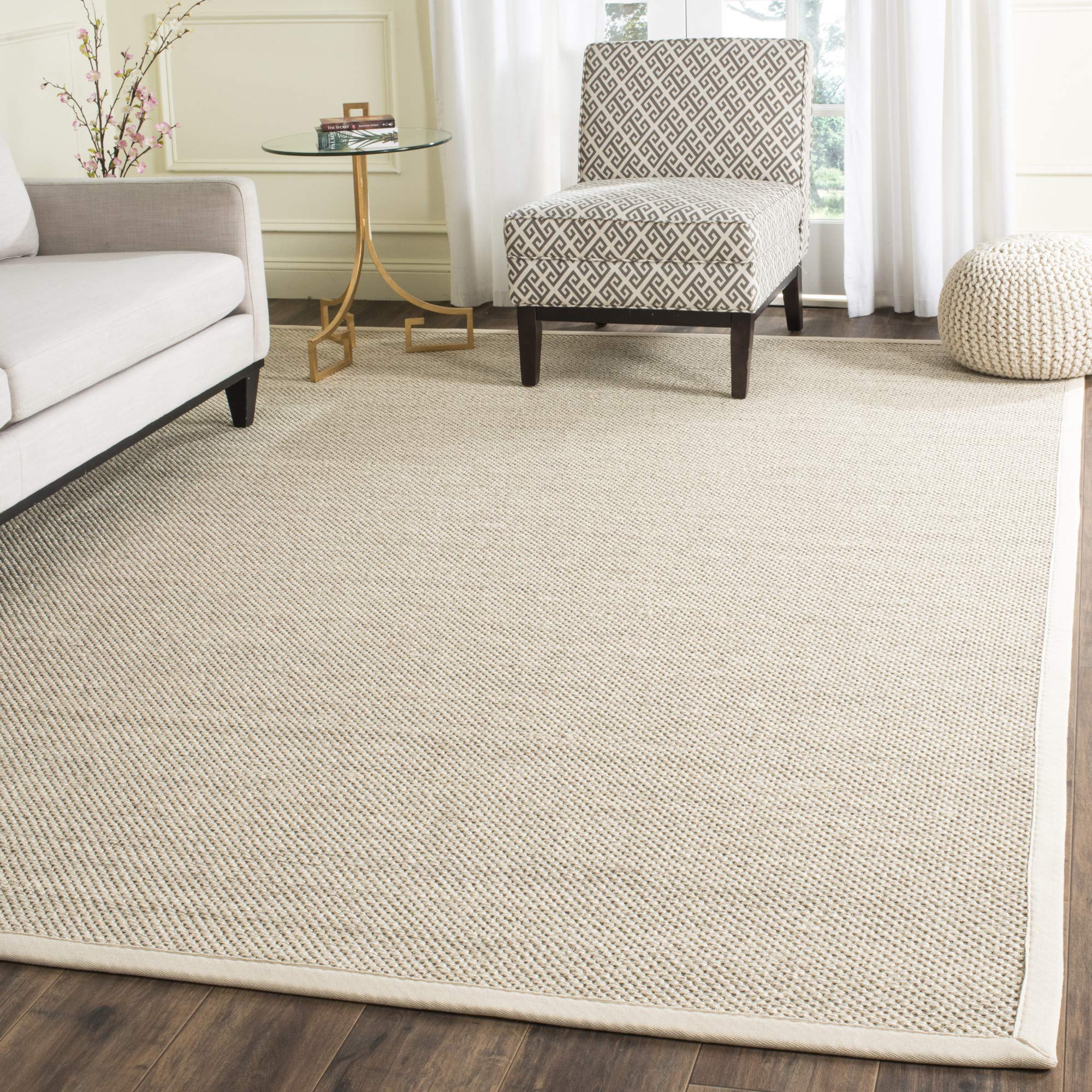 SAFAVIEH Natural Fiber Collection Area Rug - 8' x 10', Marble & Khaki, Border Sisal Design, Easy Care, Ideal for High Traffic Areas in Living Room, Bedroom (NF143E)