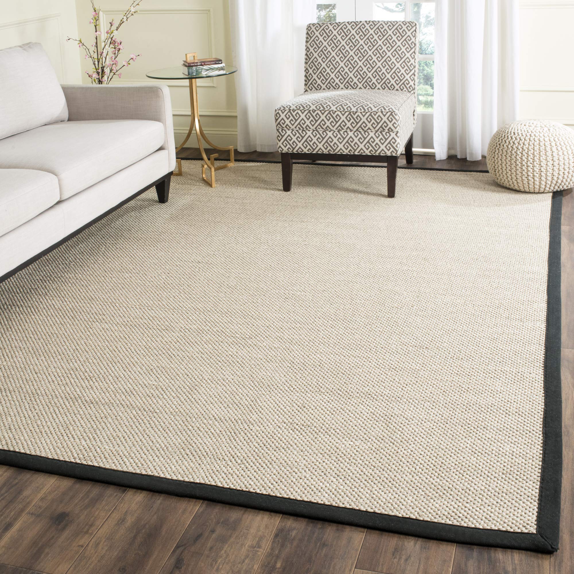 SAFAVIEH Natural Fiber Collection Area Rug - 8' x 10', Marble & Khaki, Border Sisal Design, Easy Care, Ideal for High Traffic Areas in Living Room, Bedroom (NF143E)