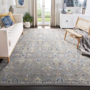 SAFAVIEH Evoke Collection 8' x 10' Dark Grey / Yellow EVK224G Boho Oriental Non-Shedding Living Room Bedroom Dining Home Office Area Rug