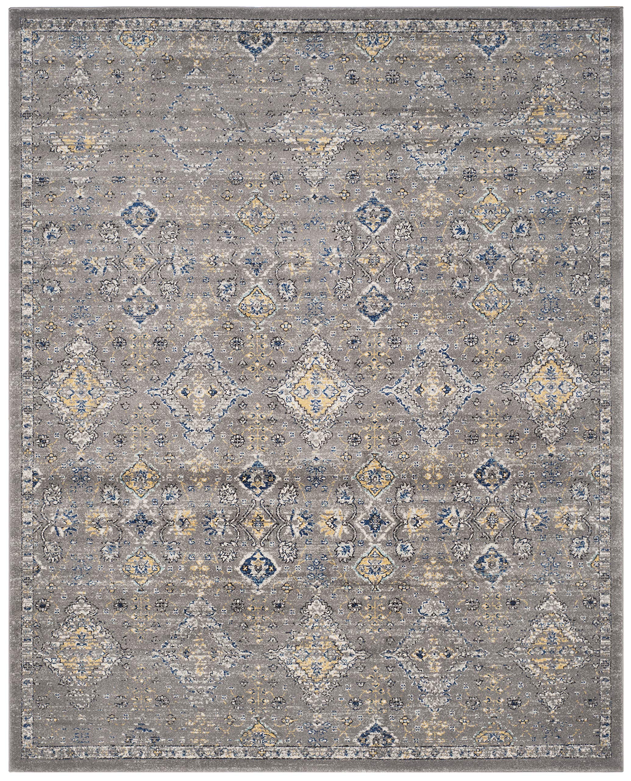 SAFAVIEH Evoke Collection 8' x 10' Dark Grey / Yellow EVK224G Boho Oriental Non-Shedding Living Room Bedroom Dining Home Office Area Rug