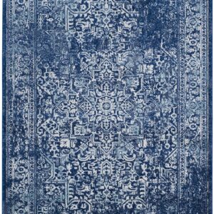 SAFAVIEH Evoke Collection Area Rug - 6'7" x 9', Navy & Ivory, Oriental Distressed Design, Non-Shedding & Easy Care, Ideal for High Traffic Areas in Living Room, Bedroom (EVK256A)