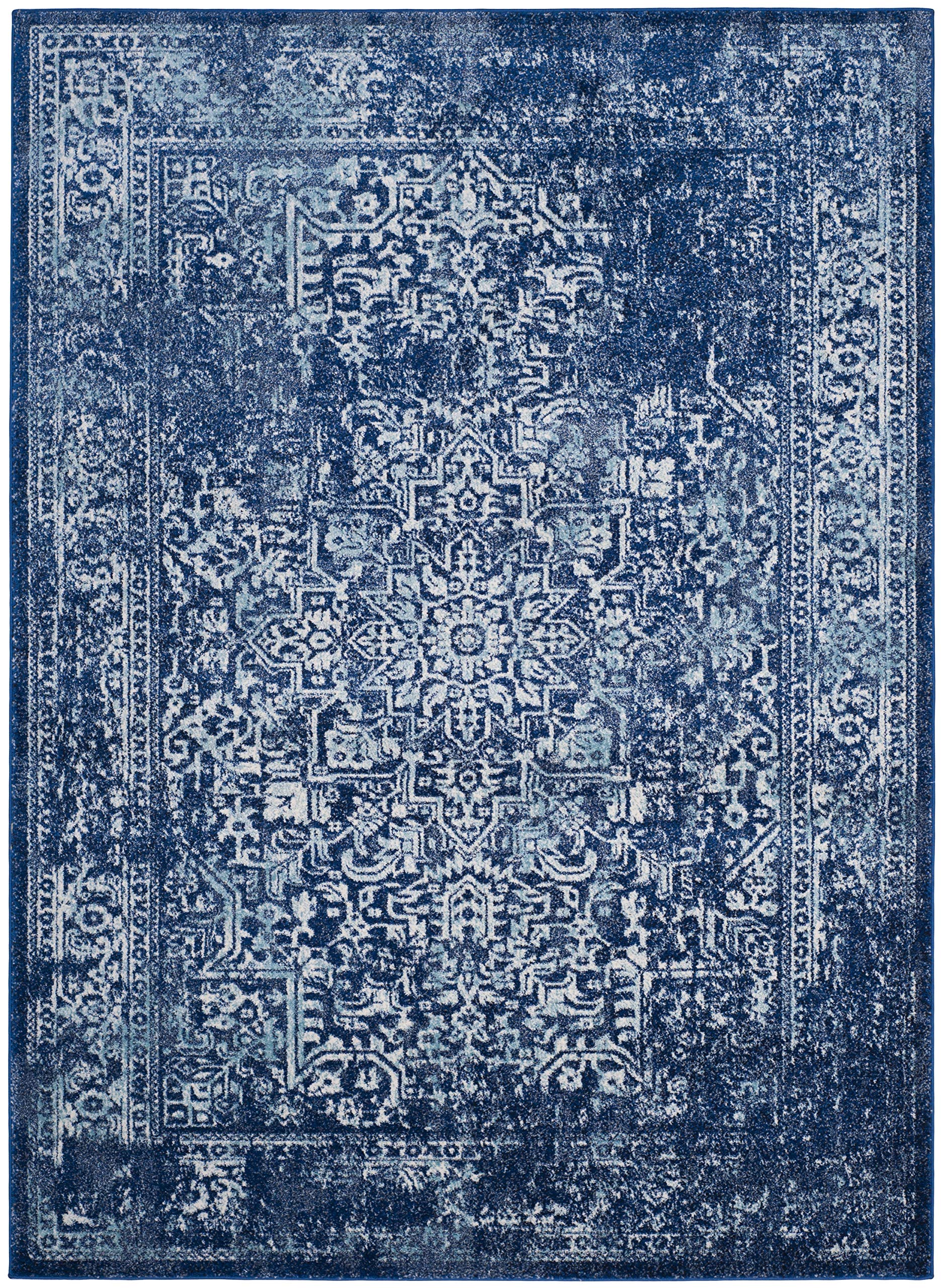 SAFAVIEH Evoke Collection Area Rug - 6'7" x 9', Navy & Ivory, Oriental Distressed Design, Non-Shedding & Easy Care, Ideal for High Traffic Areas in Living Room, Bedroom (EVK256A)