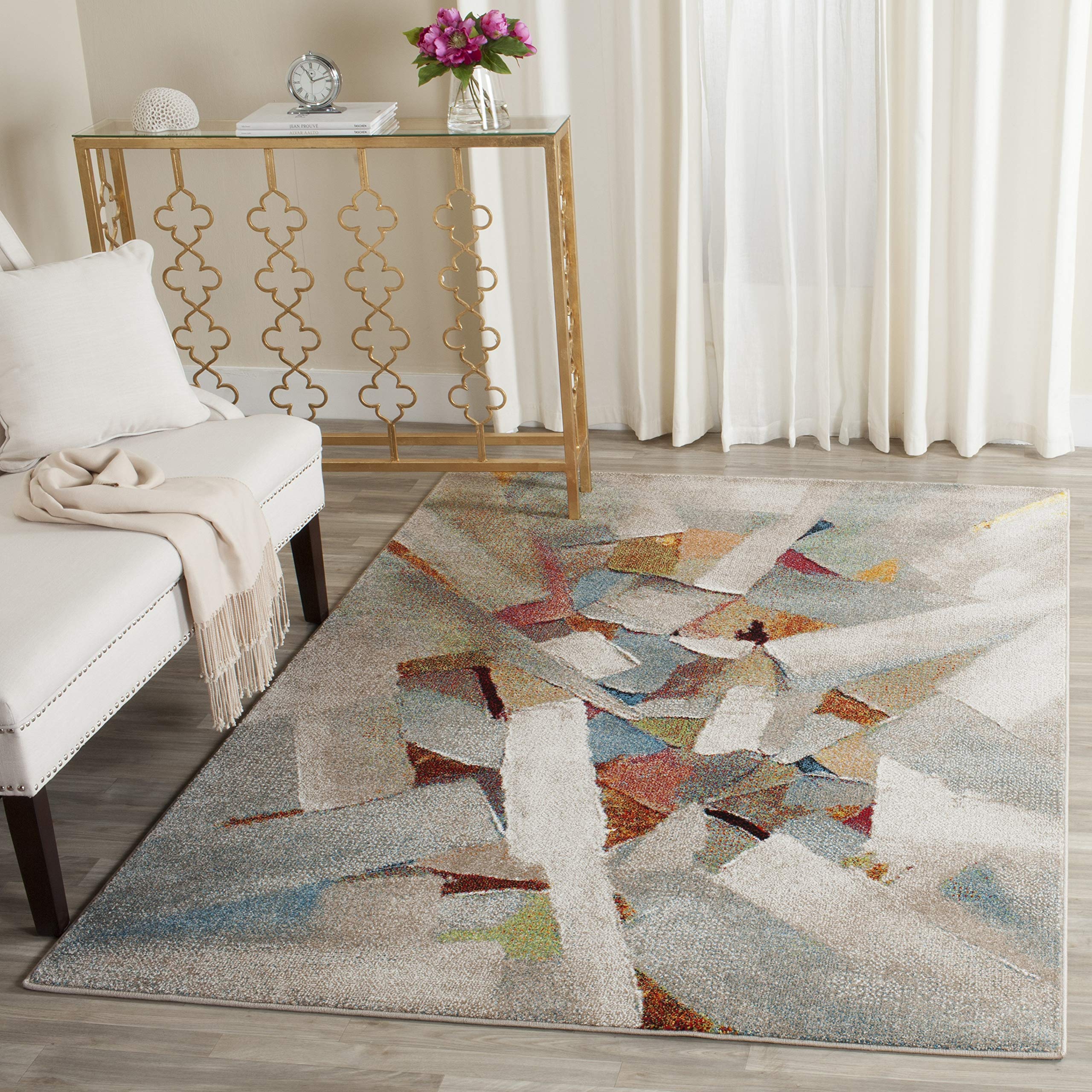 SAFAVIEH Porcello Collection Area Rug - 5'3" x 7'6", Grey & Multi, Modern Abstract Design, Non-Shedding & Easy Care, Ideal for High Traffic Areas in Living Room, Bedroom (PRL6937B)