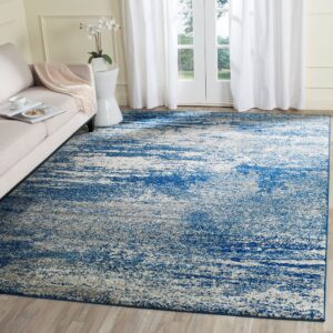 safavieh evoke collection area rug - 8' x 10', navy & ivory, modern abstract design, non-shedding & easy care, ideal for high traffic areas in living room, bedroom (evk272a)