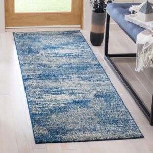 SAFAVIEH Evoke Collection Area Rug - 8' x 10', Navy & Ivory, Modern Abstract Design, Non-Shedding & Easy Care, Ideal for High Traffic Areas in Living Room, Bedroom (EVK272A)