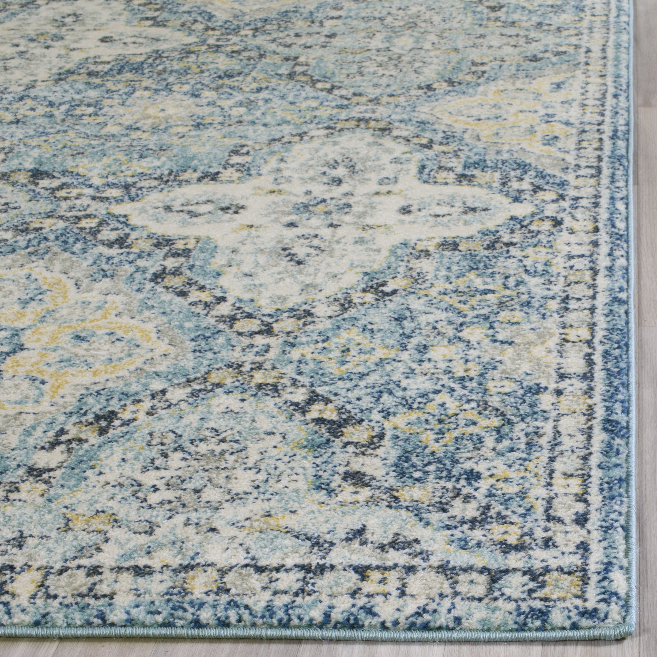 SAFAVIEH Evoke Collection 10' x 14' Light Blue/Ivory EVK274C Boho Trellis Non-Shedding Living Room Bedroom Dining Home Office Area Rug