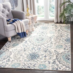 SAFAVIEH Madison Collection Area Rug - 6'7" x 9'2", Cream & Light Grey, Boho Chic Glam Paisley Design, Non-Shedding & Easy Care, Ideal for High Traffic Areas in Living Room, Bedroom (MAD600C)