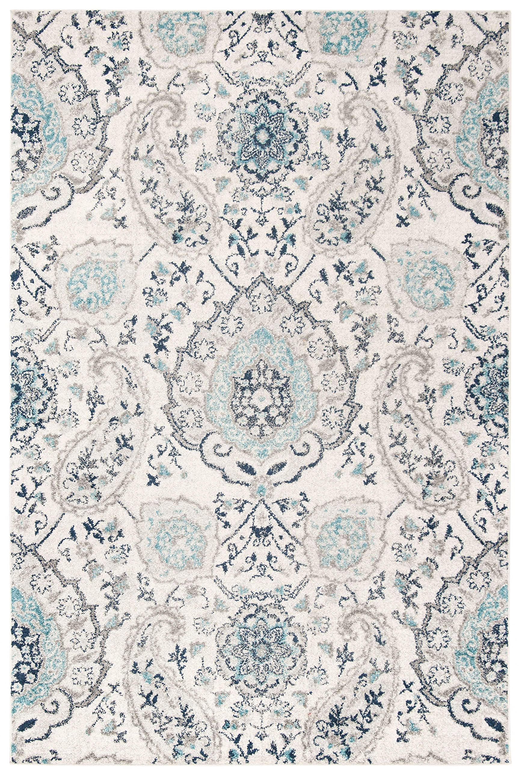 SAFAVIEH Madison Collection Area Rug - 6'7" x 9'2", Cream & Light Grey, Boho Chic Glam Paisley Design, Non-Shedding & Easy Care, Ideal for High Traffic Areas in Living Room, Bedroom (MAD600C)