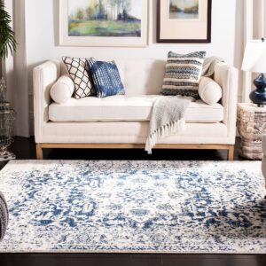 SAFAVIEH Madison Collection Area Rug - 6'7" x 9'2", Cream & Navy, Snowflake Medallion Distressed Design, Non-Shedding & Easy Care, Ideal for High Traffic Areas in Living Room, Bedroom (MAD603D)