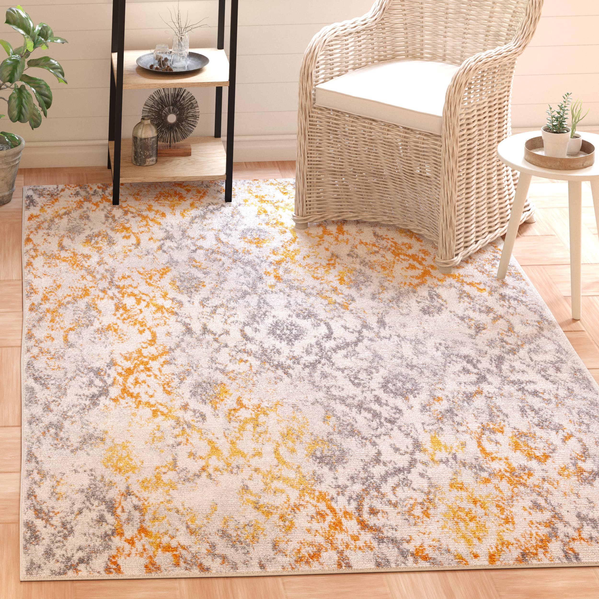 SAFAVIEH Madison Collection 9' x 12' Cream Orange MAD608K Boho Chic Distressed Non-Shedding Living Room Bedroom Dining Home Office Area Rug