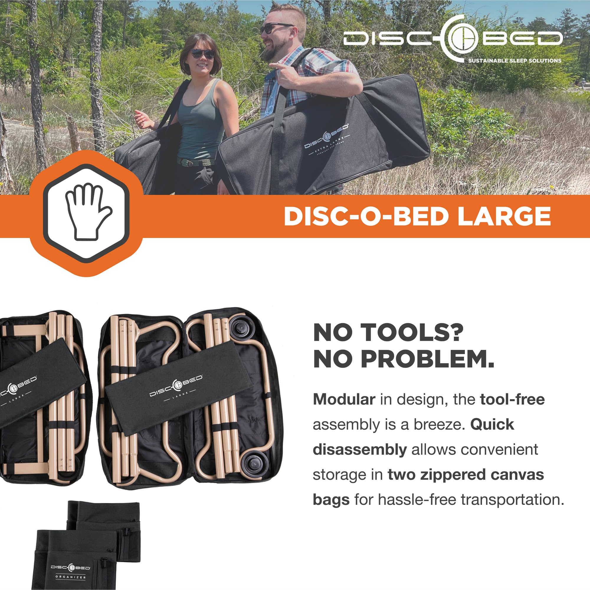 Disc-O-Bed Large, with 2 Side Organizers, Black