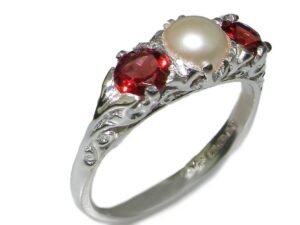 letsbuygold 925 sterling silver cultured pearl and garnet womens band ring - size 7