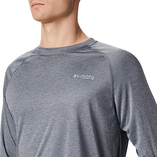 Columbia Men's Terminal Tackle Heather Long Sleeve Shirt, Charcoal HTHR/Cool Grey Logo, Large