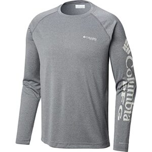 Columbia Men's Terminal Tackle Heather Long Sleeve Shirt, Charcoal HTHR/Cool Grey Logo, Large