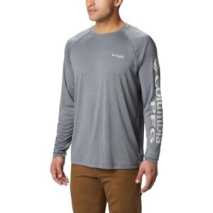 Columbia Men's Terminal Tackle Heather Long Sleeve Shirt, X-Large, Charcoal Heather/Cool Gray Logo