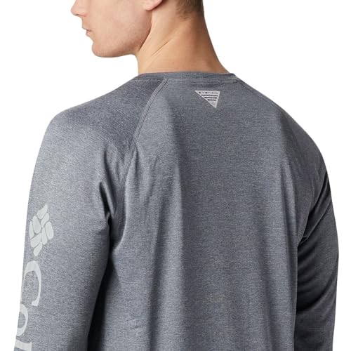 Columbia Men's Terminal Tackle Heather Long Sleeve Shirt, X-Large, Charcoal Heather/Cool Gray Logo