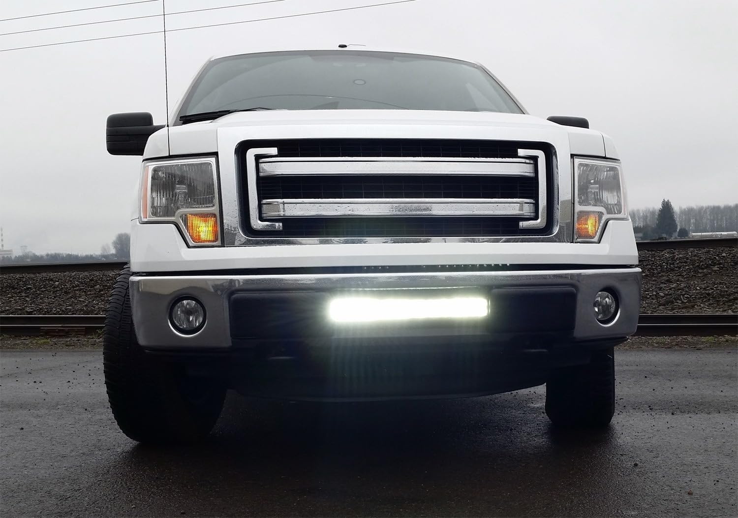 iJDMTOY Lower Grille Mount LED Light Bar Kit Compatible with 2009-14 Ford F-150 or Raptor, Includes (1) 96W High Power LED Lightbar, Lower Bumper Opening Mounting Brackets & On/Off Switch Wiring Kit