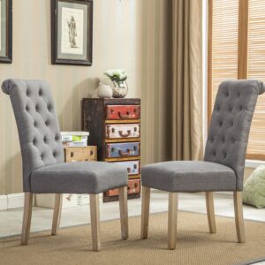 Roundhill Furniture Habit Grey Solid Wood Tufted Parsons Dining Chair (Set of 2), Gray